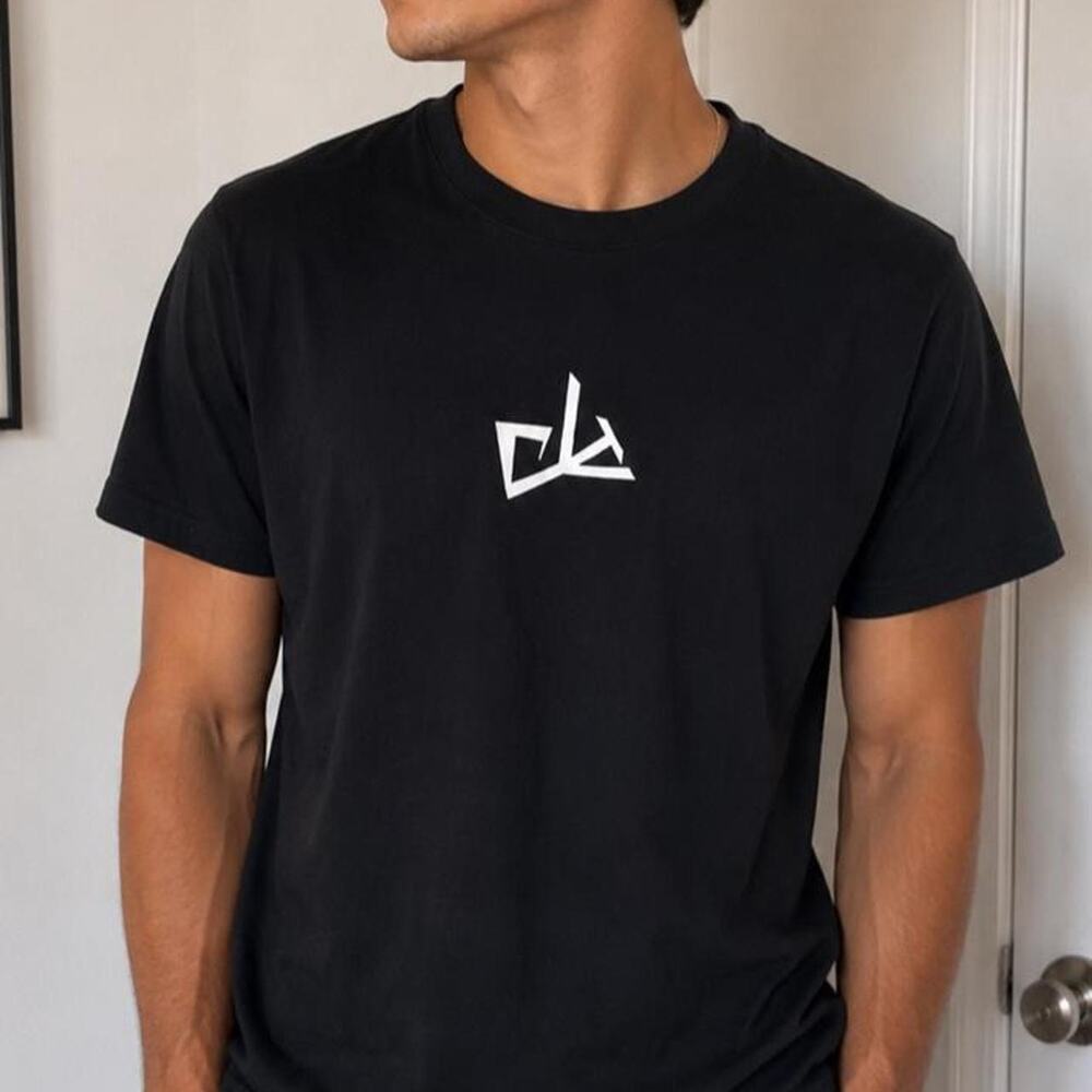 Black t shirt with white abstract